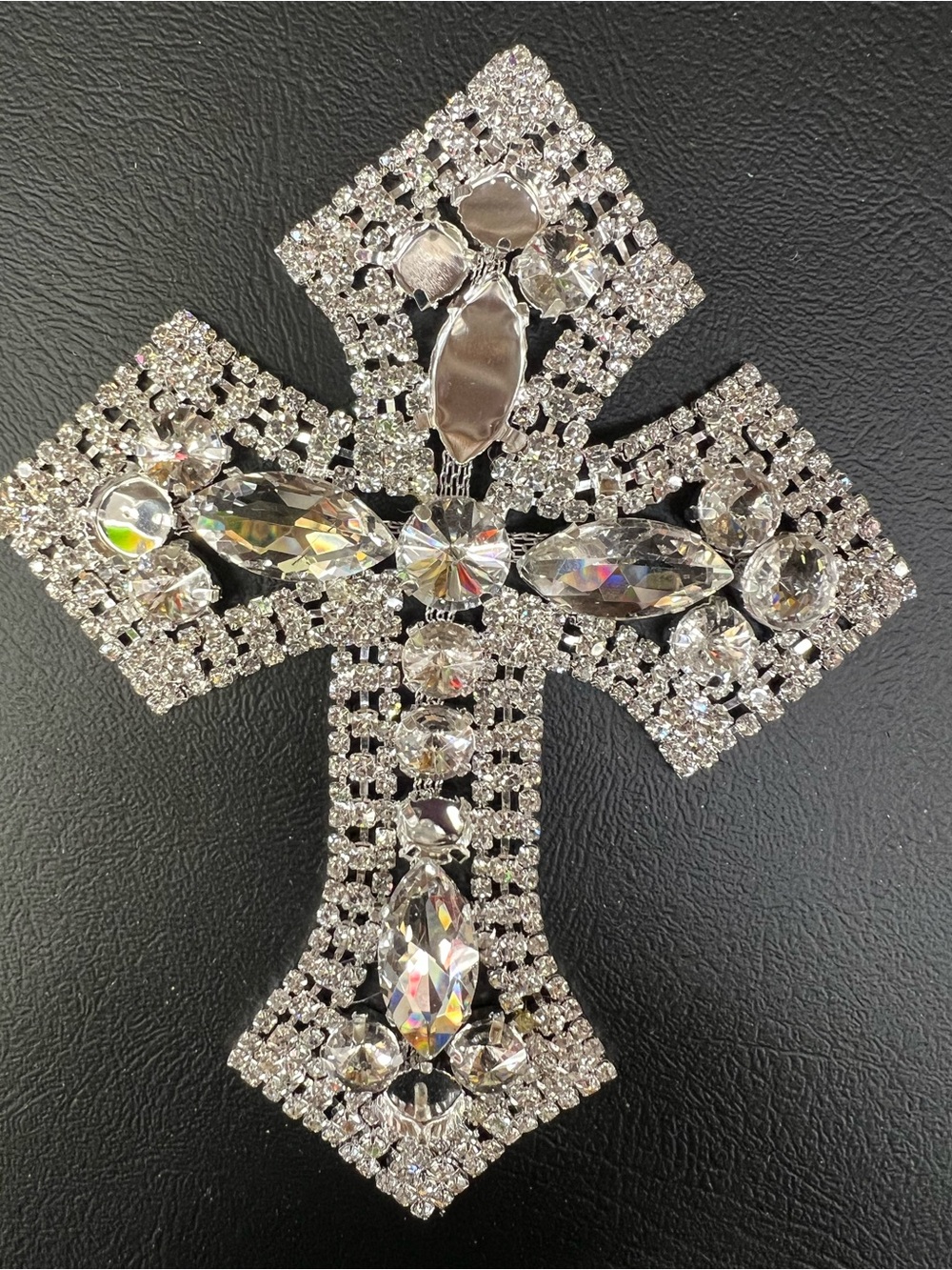 Crystal Cross Brooch - Clear Silver-Tone Rhinestones